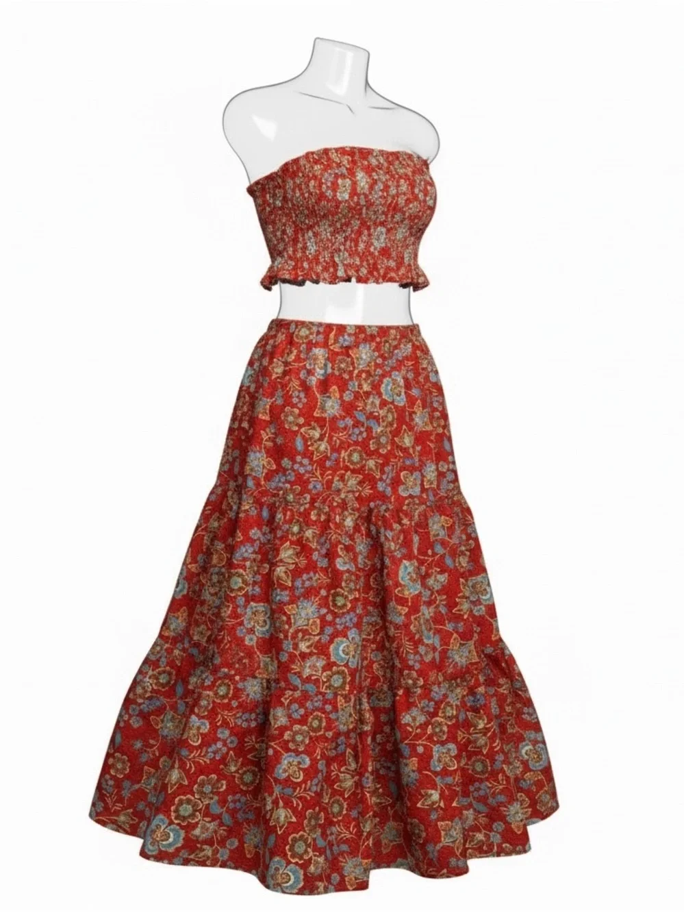NWT two piece Sienna sky Bohemian Red Floral Tiered Maxi Set